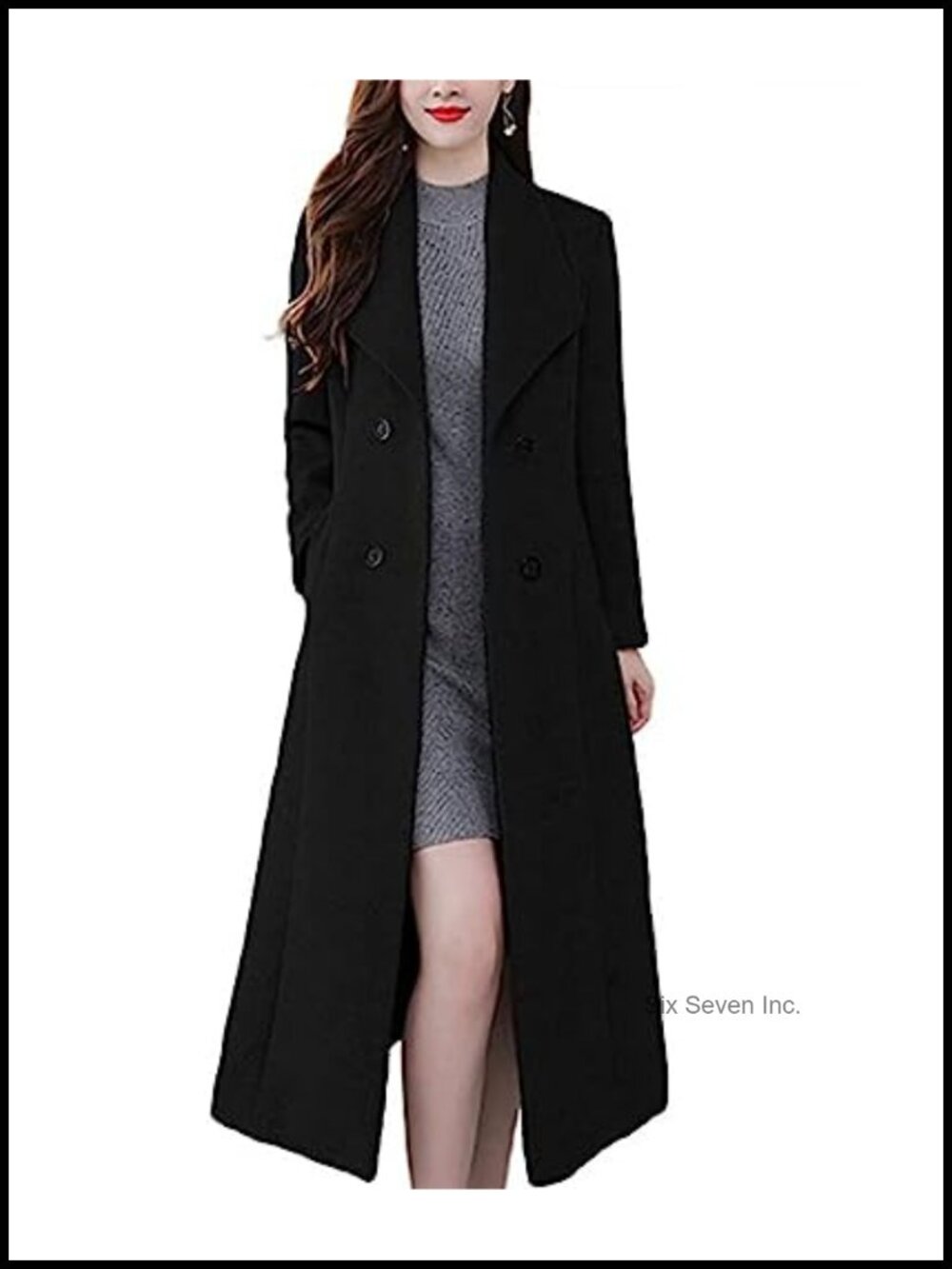Wool Blend Maxi Pea Coat Shawl Collar Double Breasted Winter Warm Overcoat